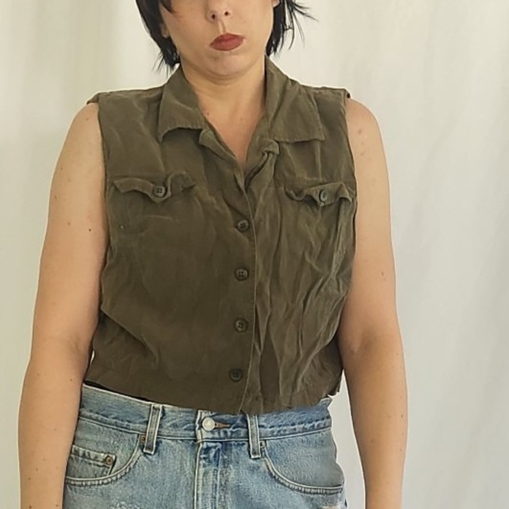 90s Olive Green Cropped Sleeveless Top